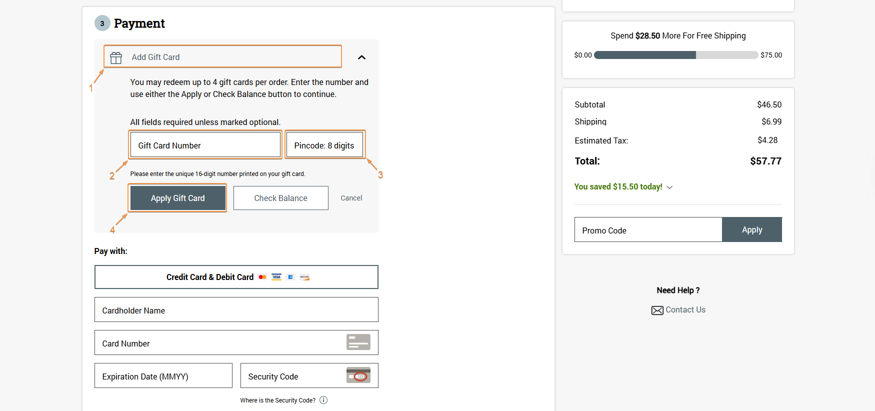 How to redeem a gift card & check balance?